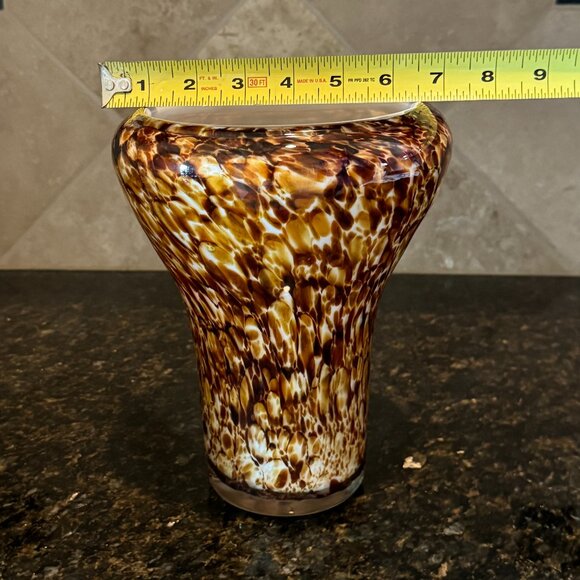 ๐HP๐ Hand Blown Tortoise Shell Leopard Translucent Art Glass Vase Tropical - Picture 10 of 15